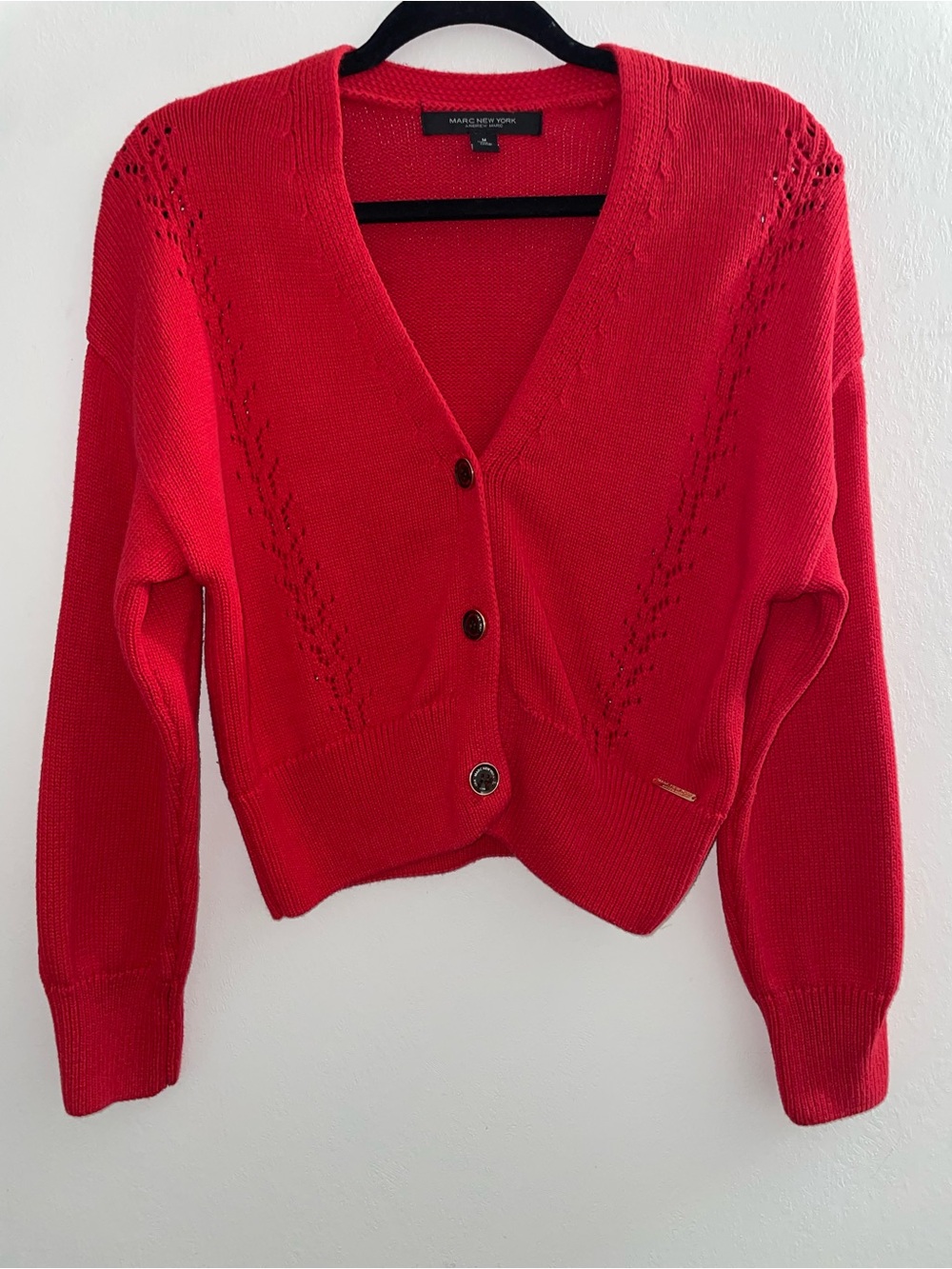 Marc New York Bright Red V-Neck Button-Up Cotton Cardigan Sweater Women’s Size M